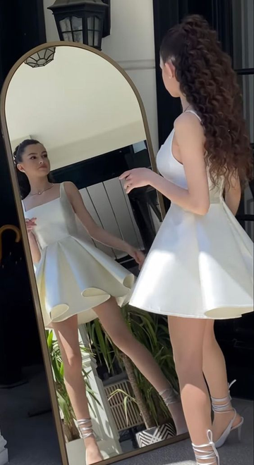 Simple Sequare Neck White Short Prom Dress,Elegant Homecoming Dress HZ1023